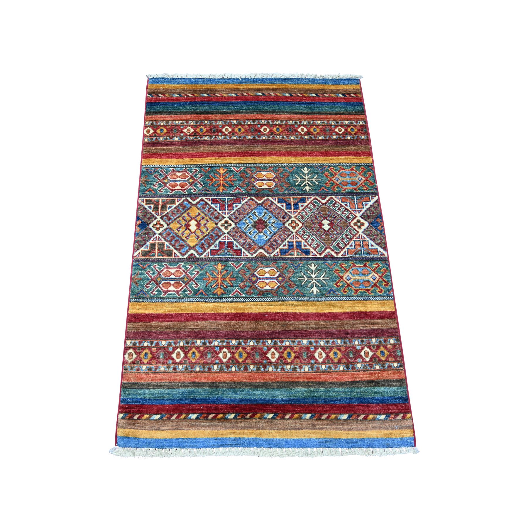 Colorful, Afghan Super Kazak with Khorjin Design, Hand Knotted, Pure Wool, Vegetable Dyes, Oriental Rug